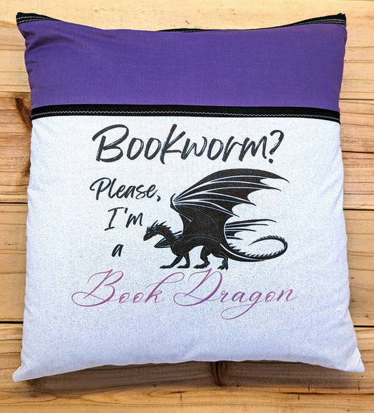 Purple Book Dragon Book Pillow With A Pocket
